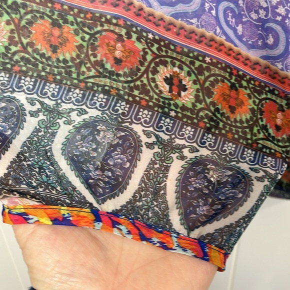 New Directions Womens Top S Orange Yellow Stretch Waist Pullover Flowy Boho Cute - Picture 5 of 13